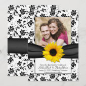 Black Yellow Floral Damask Sunflower Save the Date (Voorkant / Achterkant)