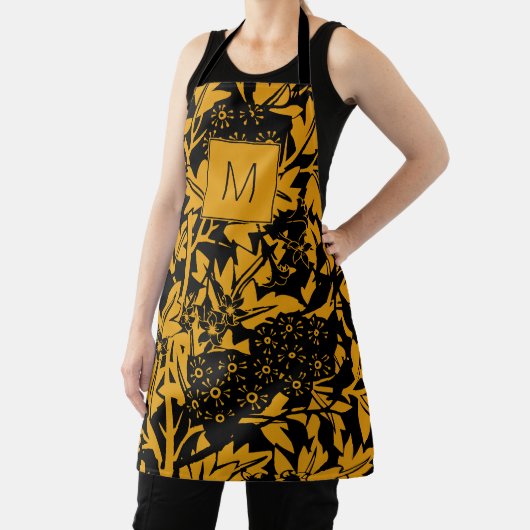 Black Yellow  Floral Monogram Apron Schort (Insitu)