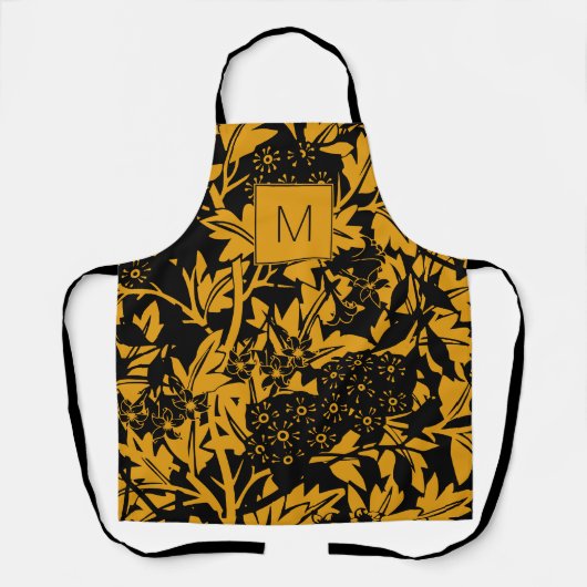 Black Yellow  Floral Monogram Apron Schort (Voorkant)