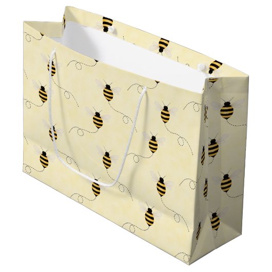 Black Yellow Gold Bees Baby Shower Groot Cadeauzakje (Voorkant Gekanteld)
