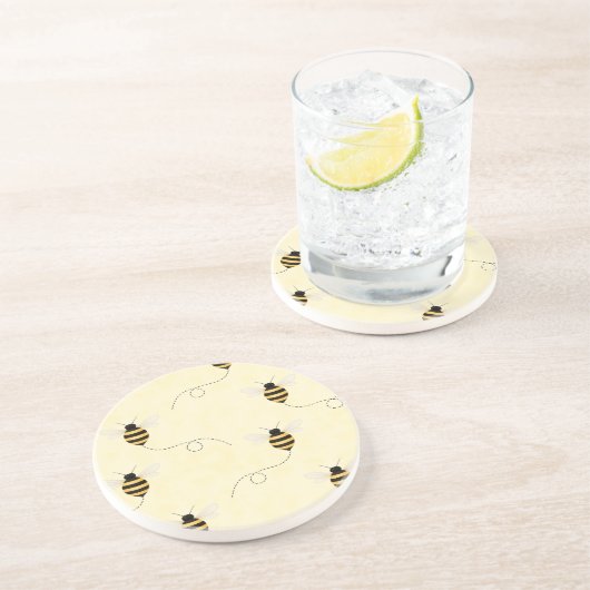 Black Yellow Gold Bees Zandsteen Onderzetter (Zijkant)