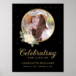 Black Yellow Gold Floral Funeral Sign. Poster