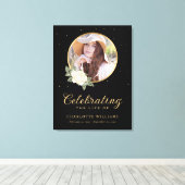 Black Yellow Gold Floral Funeral Welcome Sign Canvas Afdruk (Insitu (Houten vloer))