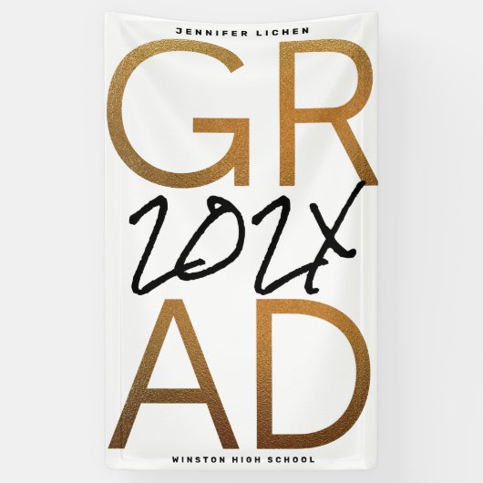 Black Yellow Gold Foil Afstudeerder jaar Aangepast Spandoek (Verticaal)