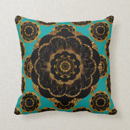 Black Yellow Gold Mandala Design - Aqua Kussen