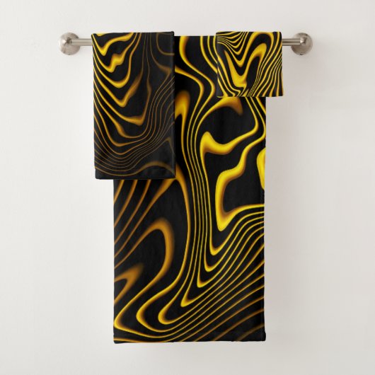 Black Yellow Gold Swirls Texture Bad Handdoek (Insitu)