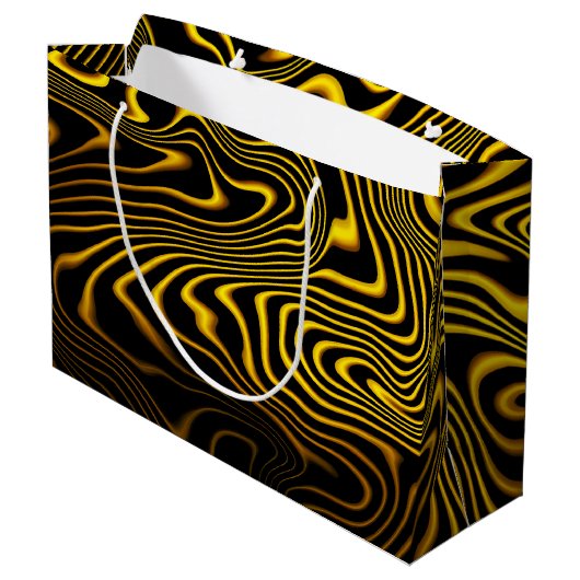Black Yellow Gold Swirls Texture Groot Cadeauzakje (Achterkant Gekanteld)