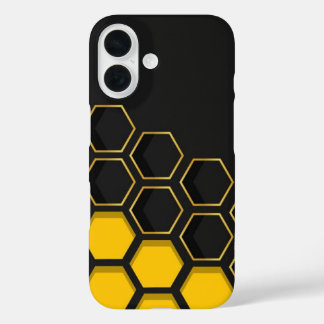 Black & Yellow Golden Honeycomb Geometric Phone Ca iPhone 16 Hoesje