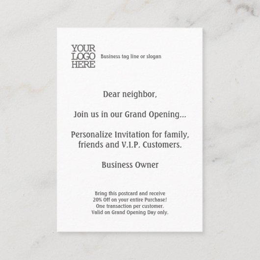 Black Yellow Grand Opening Discount Kaart Visitekaartje (Achterkant)