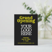 Black Yellow Grand Opening | LOGO |De klant nodigt Briefkaart (Staand voorkant)