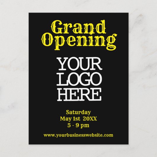 Black Yellow Grand Opening | LOGO |De klant nodigt Briefkaart (Voorkant)