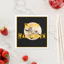 Black Yellow Happy Halloween Moon Bats