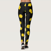 Black Yellow Hibiscus Flower gepattereerd Leggings (Achterkant)