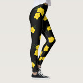 Black Yellow Hibiscus Flower gepattereerd Leggings (Rechts)