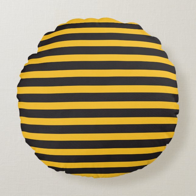 Black Yellow Horizontal Lines Geometric Bee Animal Rond Kussen (Voorkant)