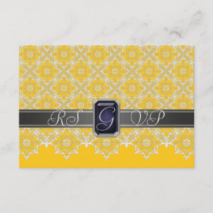 Black & Yellow Lace Jeweled RSVP-uitnodiging RSVP Kaartje