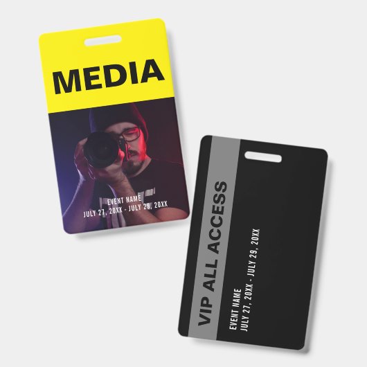 Black & Yellow Media All Access Pass ID Badge (Voor- en achterkant)