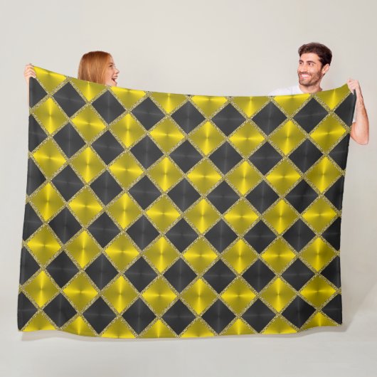 Black Yellow Metallic look Squares met Gold Fleece Deken (In situ)