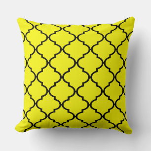 Black Yellow Moroccan Quatrefoil Pattern Pillow Kussen