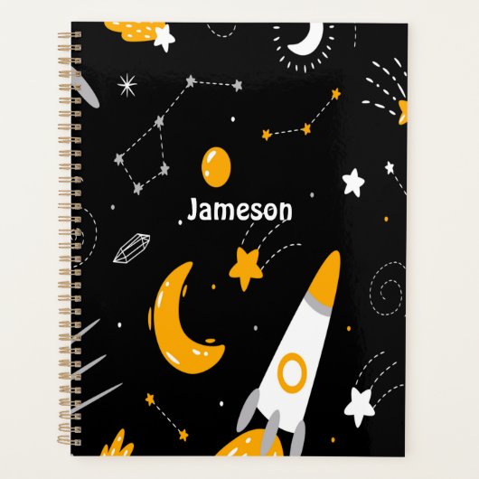 Black Yellow Night Sky Buitenspace Rocket Planner (Voorkant)