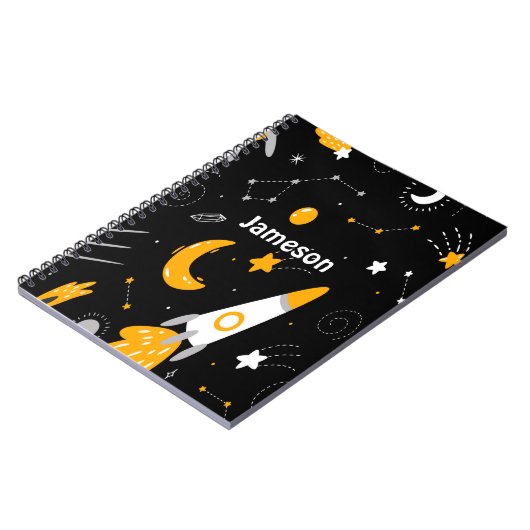 Black Yellow Outer Space Galaxy Rocket Notitieboek (Linkerzijde)
