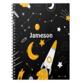 Black Yellow Outer Space Galaxy Rocket Notitieboek (Voorkant)