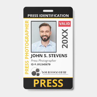 Black Yellow Photo & Logo Press ID QR Code Badge