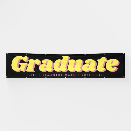 Black Yellow Pink Gold Editable Afstuderen Sign. Spandoek (Horizontaal)