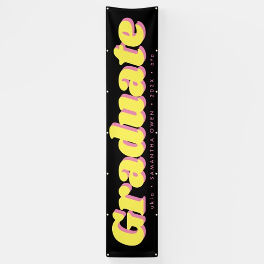 Black Yellow Pink Gold Editable Afstuderen Sign. Spandoek (Verticaal)