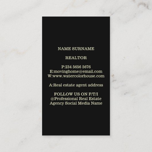 Black Yellow Real Estate Agent Broker New Home Visitekaartje (Achterkant)