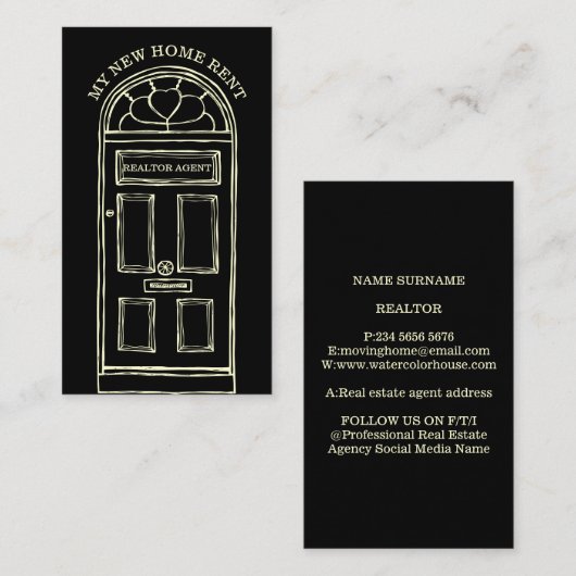 Black Yellow Real Estate Agent Broker New Home Visitekaartje (Voorkant / Achterkant)