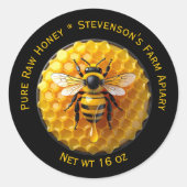 Black & Yellow Realistic Honey Bee Honeycomb Jar Ronde Sticker (Voorkant)