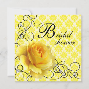 Black Yellow Rose Bridal Shower-uitnodigingen Kaart