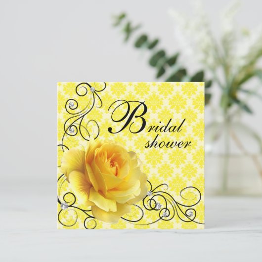 Black Yellow Rose Bruids Douche Uitnodigingen (Staand voorkant)