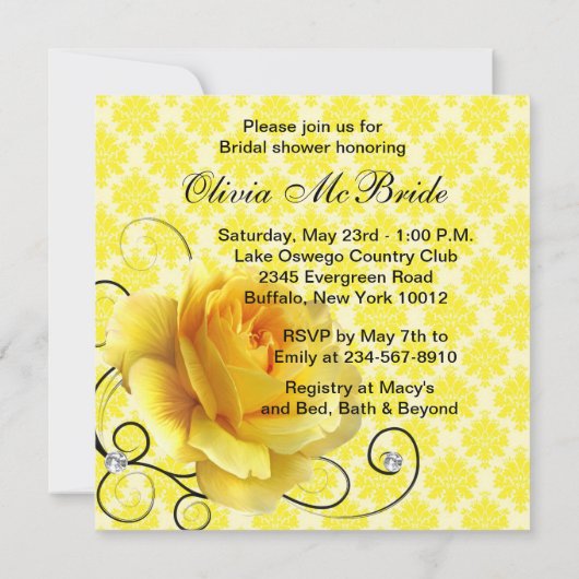 Black Yellow Rose Bruids Douche Uitnodigingen (Achterkant)