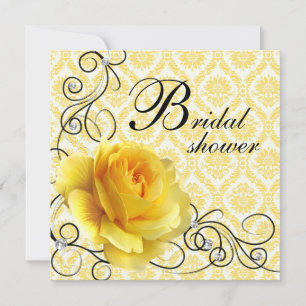 Black Yellow Rose Damask Bridal Shower Invitations Kaart
