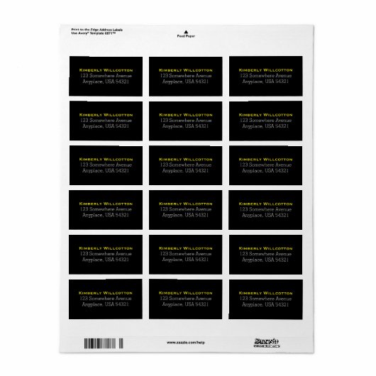 Black Yellow Simple Plain Adresetiketten Etiket (Full Sheet)
