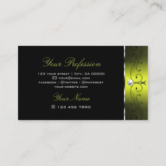 Black Yellow Squiggles Sparking Diamonds  Visitekaartje (Achterkant)