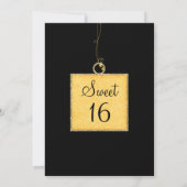 Black & Yellow Star Lights Sweet 16 Uitnodiging (Achterkant)