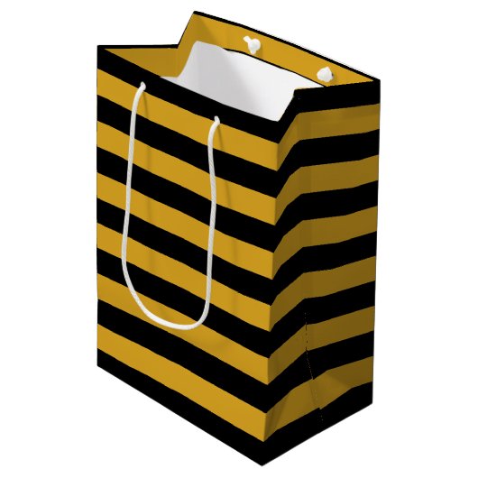 Black Yellow Stripes Pattern {kies uw kleur} Medium Cadeauzakje (Voorkant Gekanteld)