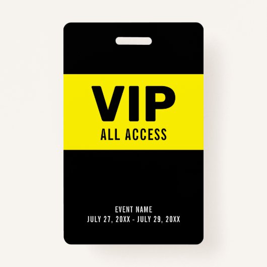Black Yellow VIP All Access Pass Event ID Badge (Voorkant)