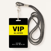 Black Yellow VIP All Access Pass Event ID Badge (Voorkant met draagriem)