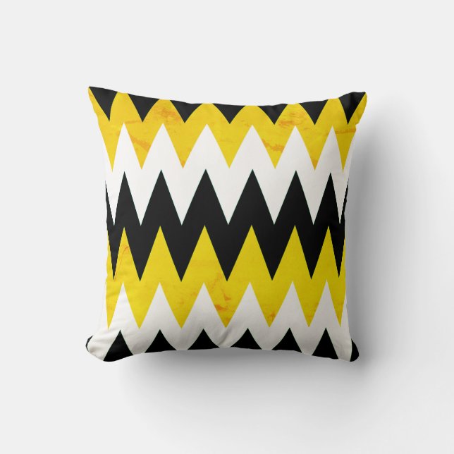 Black Yellow & White Chevron Print Sierkussen (Voorkant)