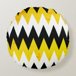 Black Yellow & White Chevron Print Sierkussen Rond Kussen