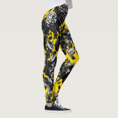 Black Yellow White Floral Toile Flower Garden Leggings (Rechts)