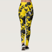 Black Yellow White Floral Toile Flower Garden Leggings (Achterkant)