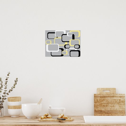 Black Yellow White Grey Retro Squares mid Century Poster (Keuken)