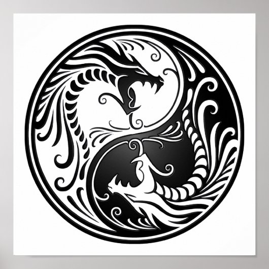  Black Yin Yang Dragons Poster (Voorkant)
