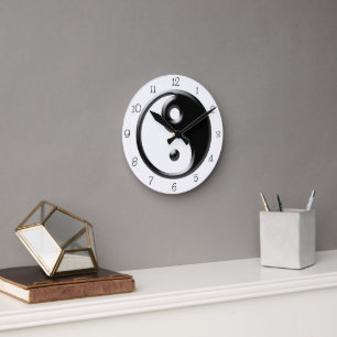 Black Yin Yang  Ronde Klok