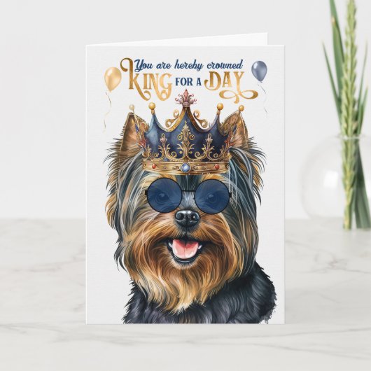 Black Yorkie Terrier King voor een dag grappige ve Kaart (Voorkant)